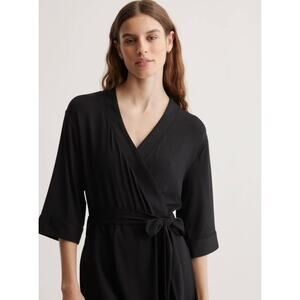 Quince Wm's Bamboo Jersey Luxury Soft Robe Black long Sz S #19
